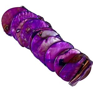 Mother of Pearl Purple Half Moon Bracelet Elasticated Statement Piece